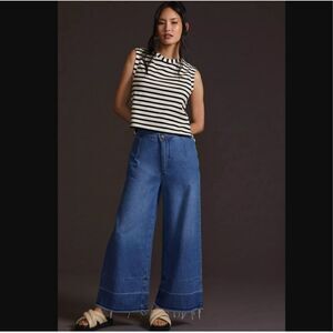 Anthropologie's Pilcro Castaway High-Rise Jeans, Size 31 T Wide Leg Raw Hem